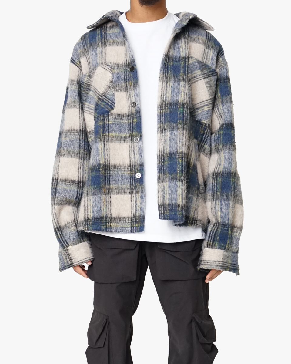 Side Slit Flannel (Blue/White)