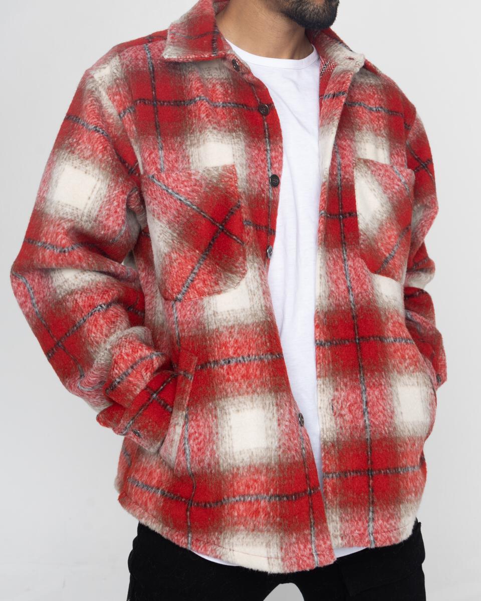 Slit Flannel Shirt (Red)